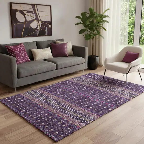 Purple And Yellow Tribal Washable Area Rug With UV Protection Photo 1