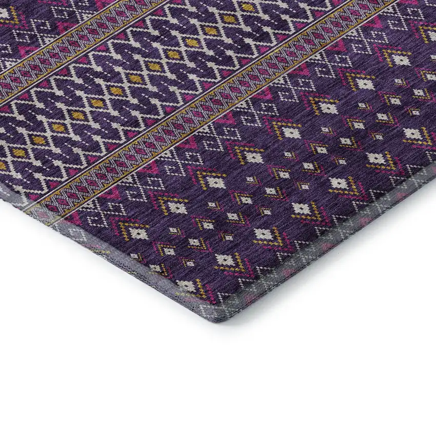 Purple And Yellow Tribal Washable Area Rug With UV Protection Photo 9
