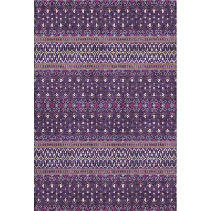 Photo of Purple And Yellow Tribal Washable Area Rug With UV Protection