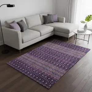 Photo of Purple And Yellow Tribal Washable Area Rug With UV Protection