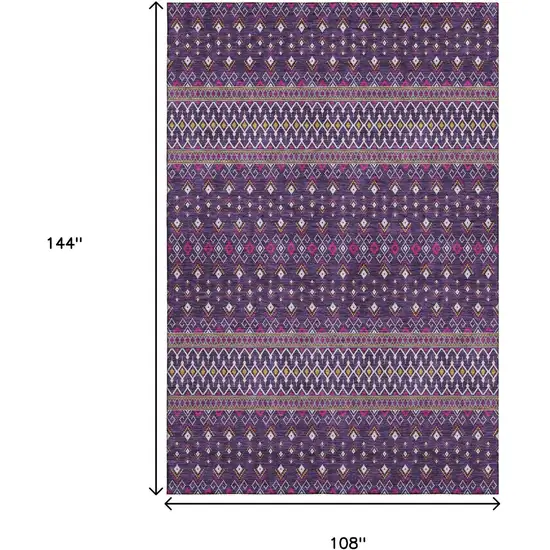 Purple And Yellow Tribal Washable Area Rug With UV Protection Photo 3