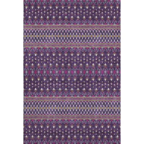 Purple And Yellow Tribal Washable Area Rug With UV Protection Photo 2