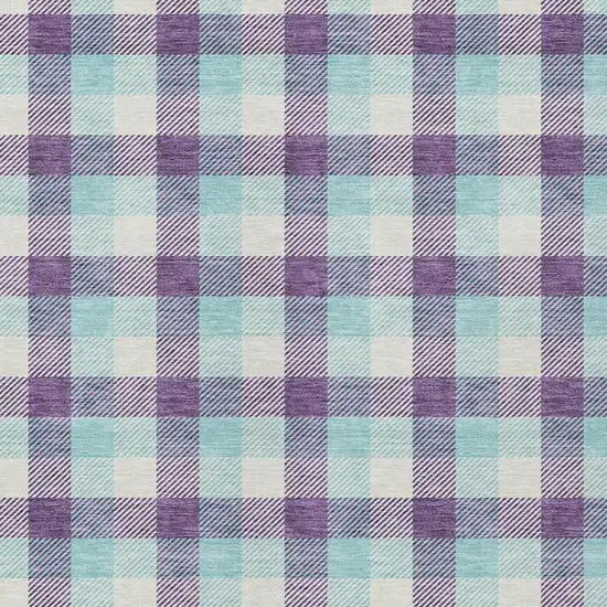 Purple Aqua And Beige Plaid Washable Indoor Outdoor Area Rug Photo 5