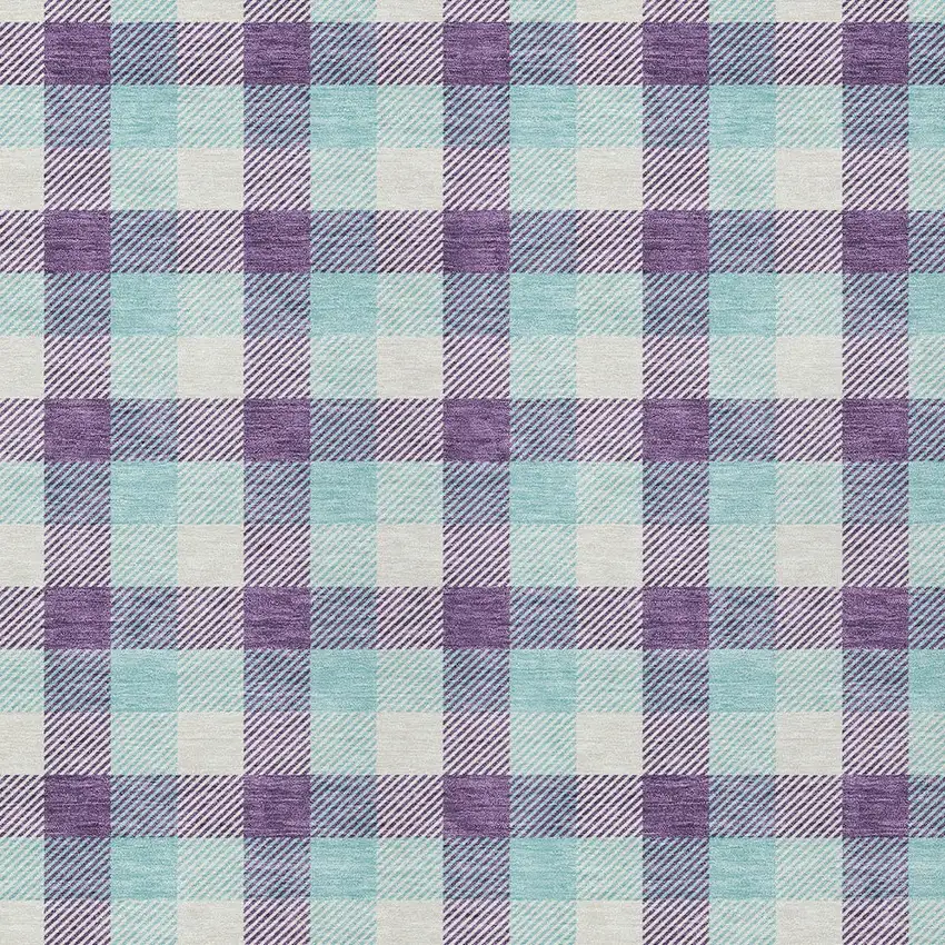 Purple Aqua And Beige Plaid Washable Indoor Outdoor Area Rug Photo 5