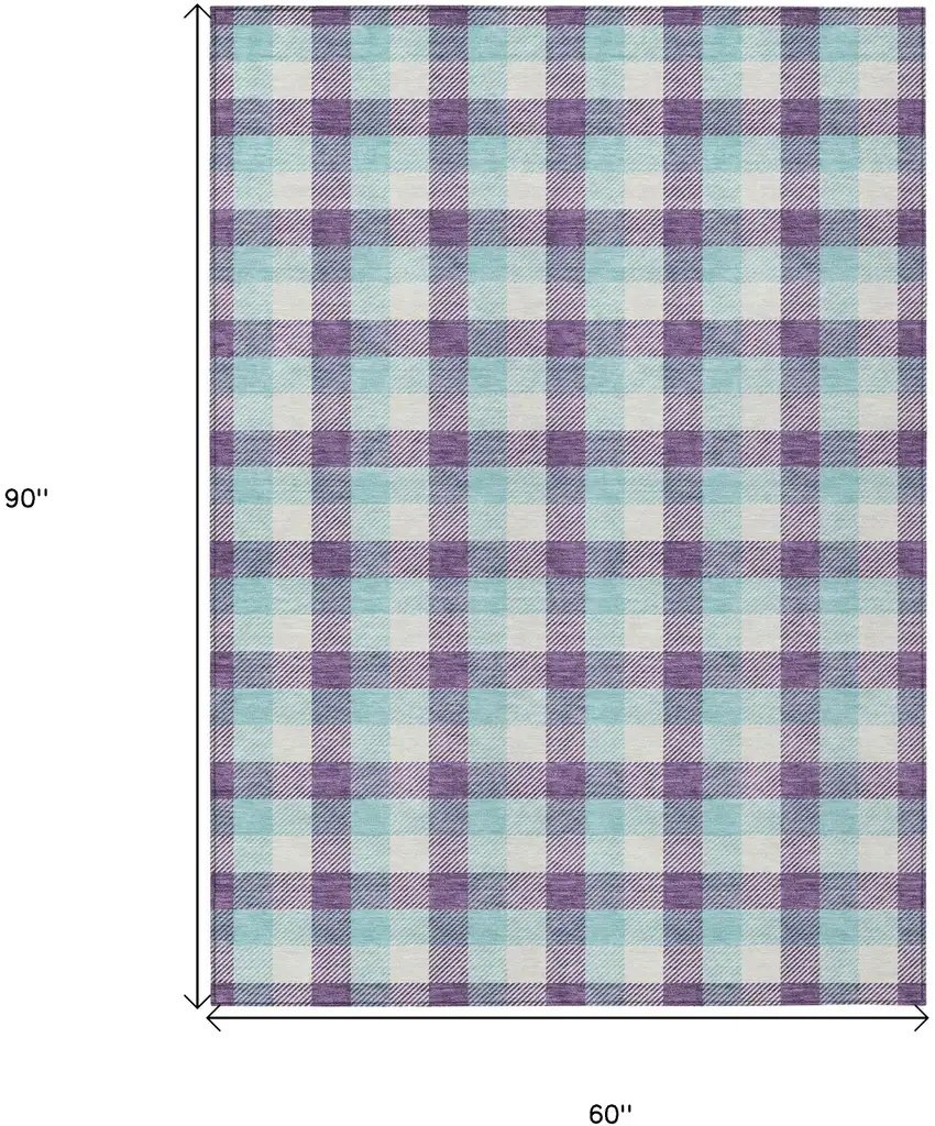 Purple Aqua And Beige Plaid Washable Indoor Outdoor Area Rug Photo 7