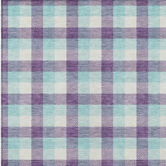 Purple Aqua And Beige Plaid Washable Indoor Outdoor Area Rug Photo 5