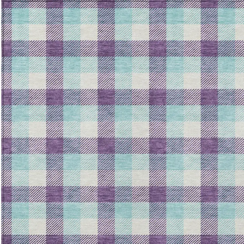 Purple Aqua And Beige Plaid Washable Indoor Outdoor Area Rug Photo 5