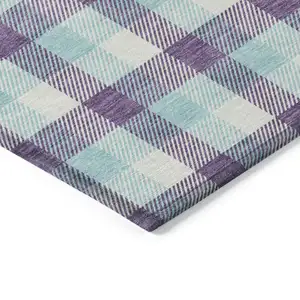 Photo of Purple Aqua And Beige Plaid Washable Indoor Outdoor Area Rug