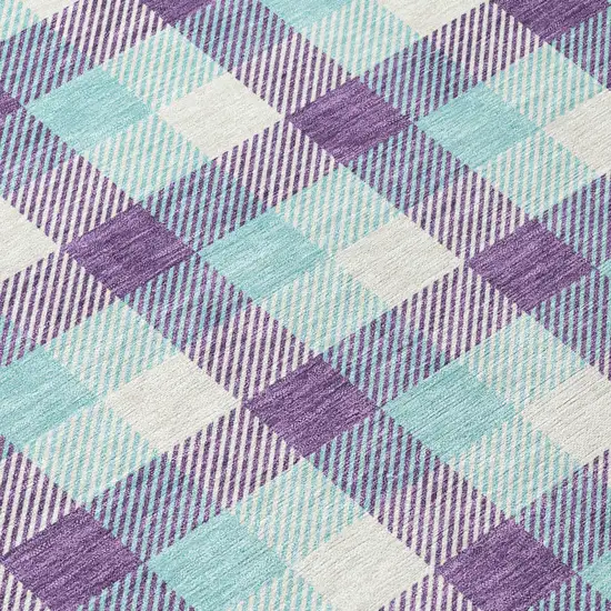 Purple Aqua And Beige Plaid Washable Indoor Outdoor Area Rug Photo 4