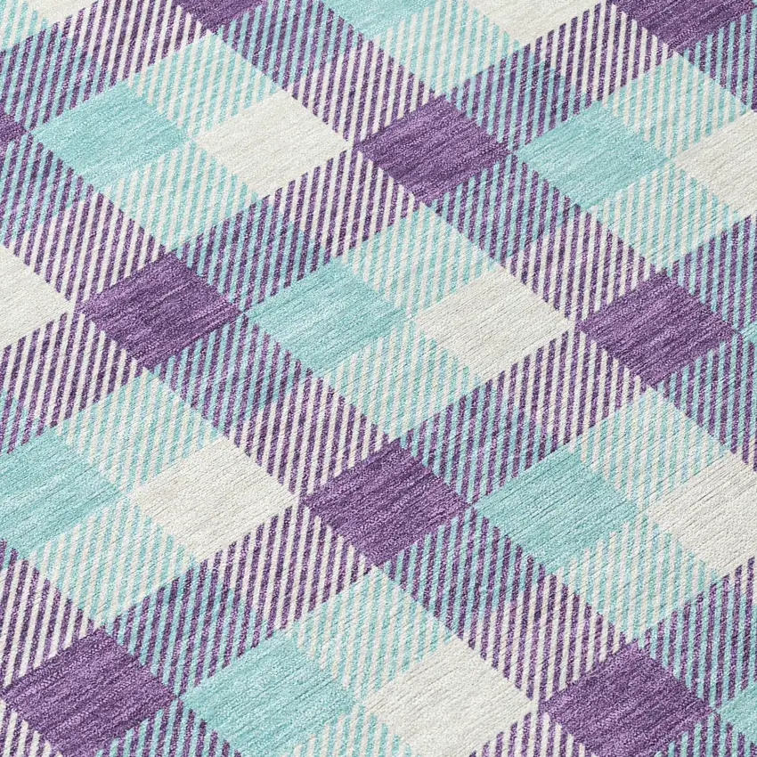 Purple Aqua And Beige Plaid Washable Indoor Outdoor Area Rug Photo 4