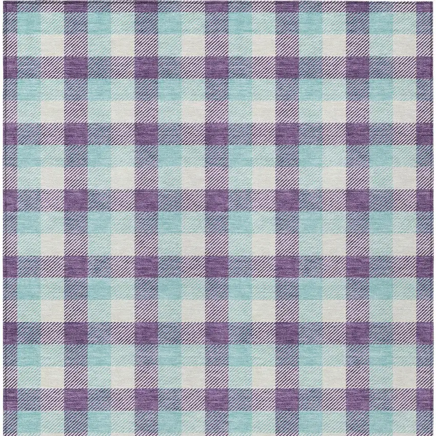 Purple Aqua And Beige Plaid Washable Indoor Outdoor Area Rug Photo 5