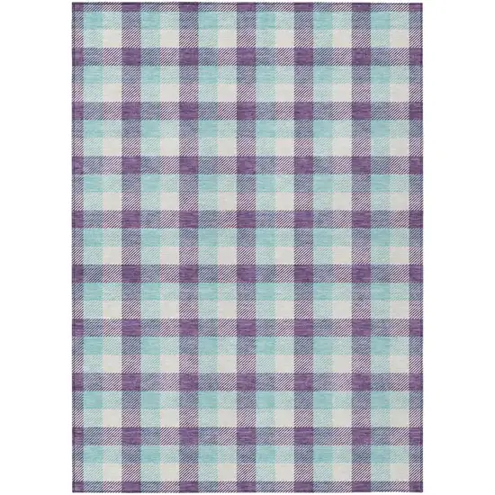 Purple Aqua And Beige Plaid Washable Indoor Outdoor Area Rug Photo 2