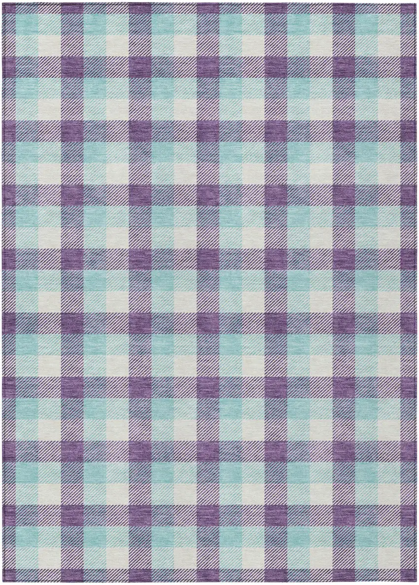 Purple Aqua And Beige Plaid Washable Indoor Outdoor Area Rug Photo 2