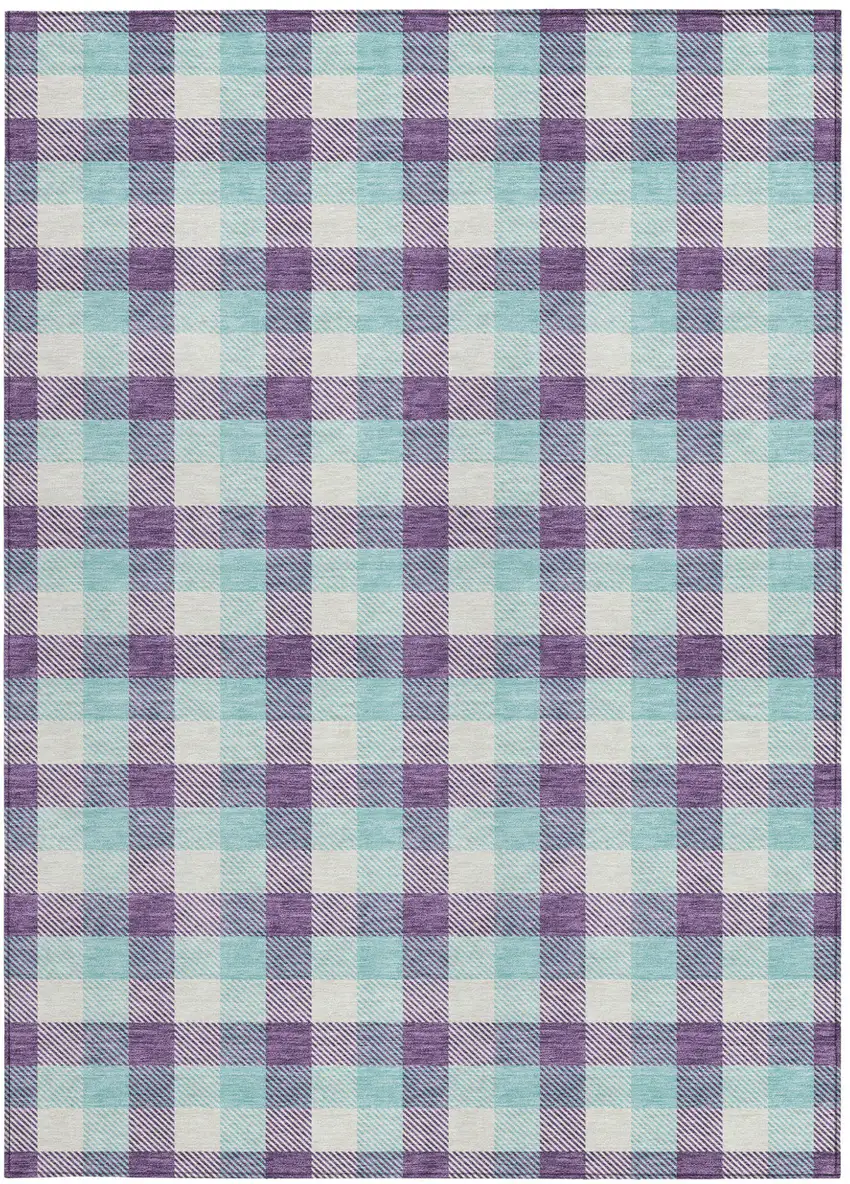 Purple Aqua And Beige Plaid Washable Indoor Outdoor Area Rug Photo 6