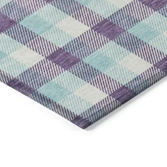 Purple Aqua And Beige Plaid Washable Indoor Outdoor Area Rug Photo 3