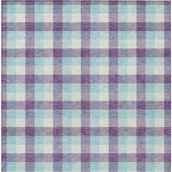 Purple Aqua And Beige Plaid Washable Indoor Outdoor Area Rug Photo 5