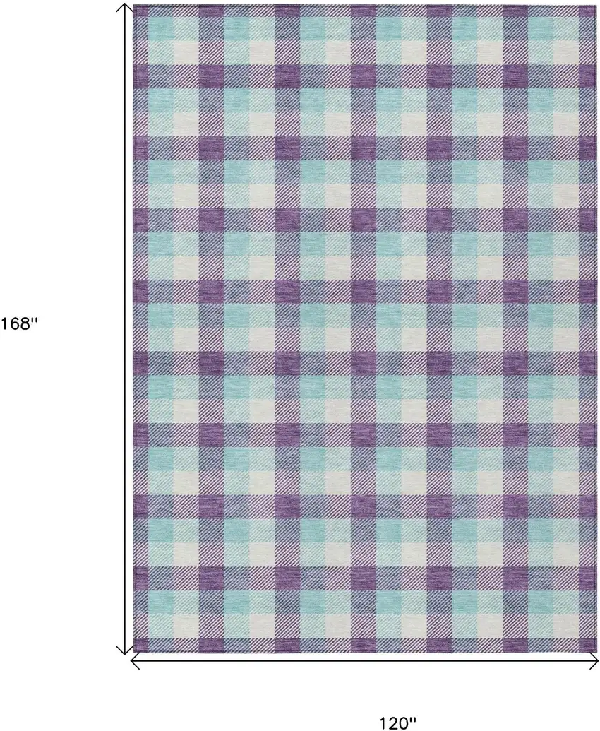 Purple Aqua And Beige Plaid Washable Indoor Outdoor Area Rug Photo 7