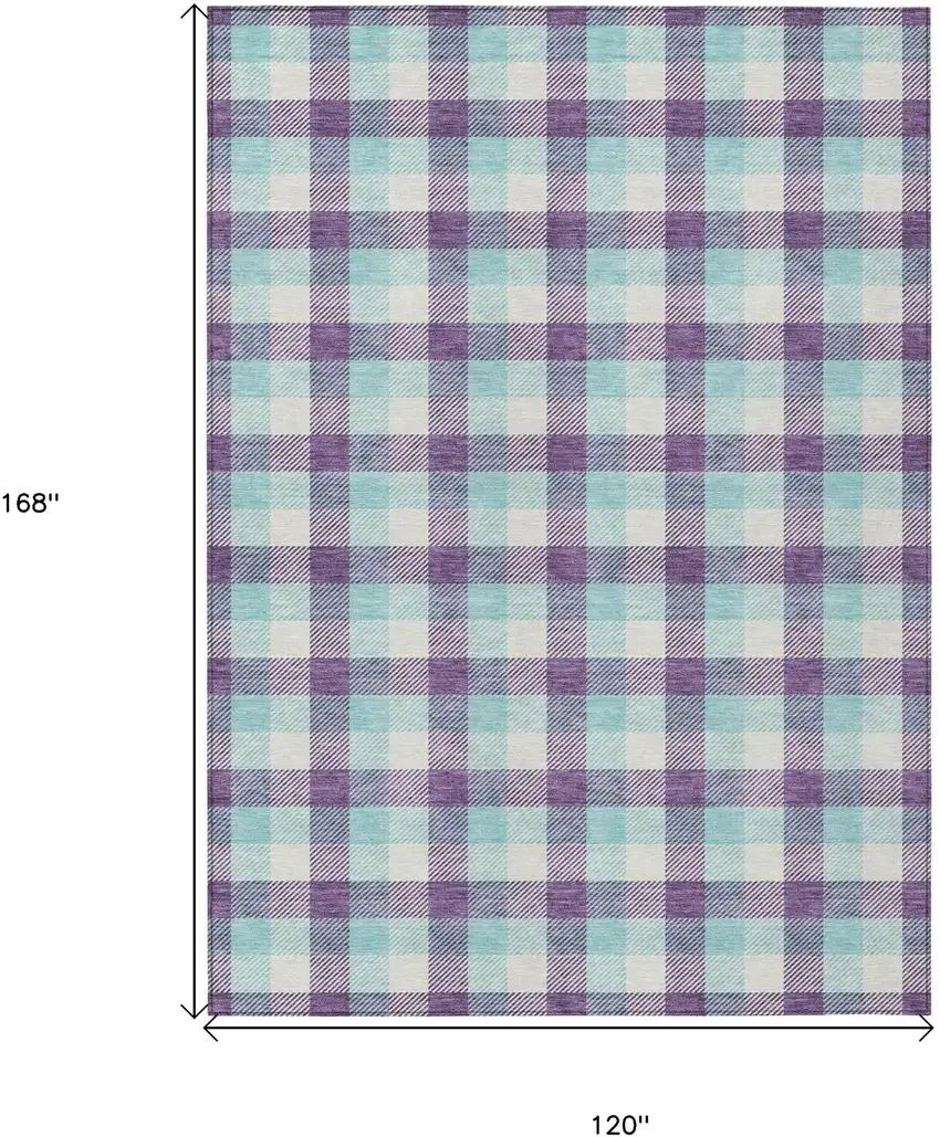 Purple Aqua And Beige Plaid Washable Indoor Outdoor Area Rug Photo 7