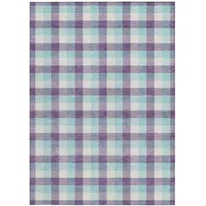 Photo of Purple Aqua And Beige Plaid Washable Indoor Outdoor Area Rug