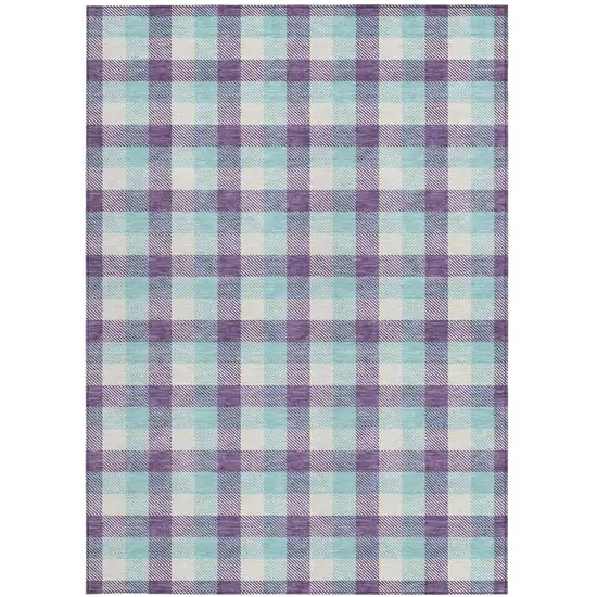 Purple Aqua And Beige Plaid Washable Indoor Outdoor Area Rug Photo 6