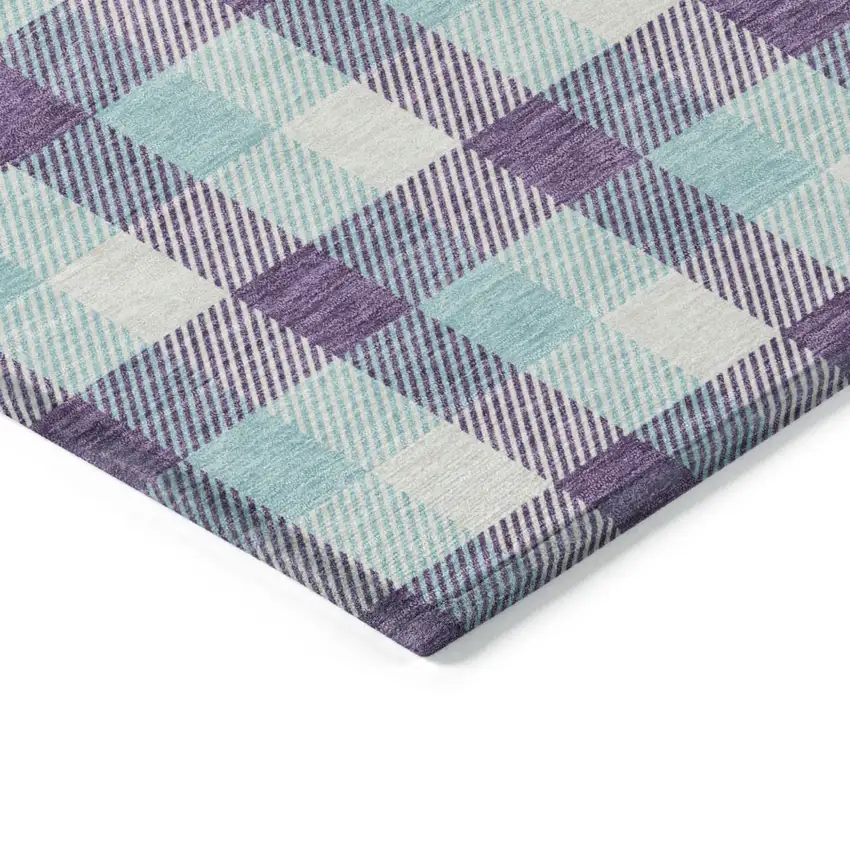 Purple Aqua And Beige Plaid Washable Indoor Outdoor Area Rug Photo 3