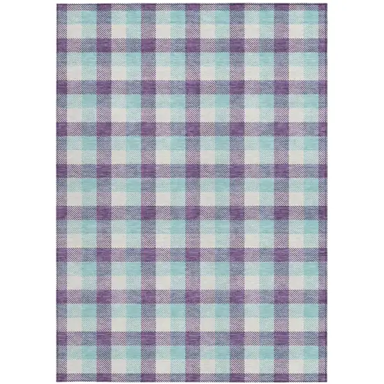 Purple Aqua And Beige Plaid Washable Indoor Outdoor Area Rug Photo 6