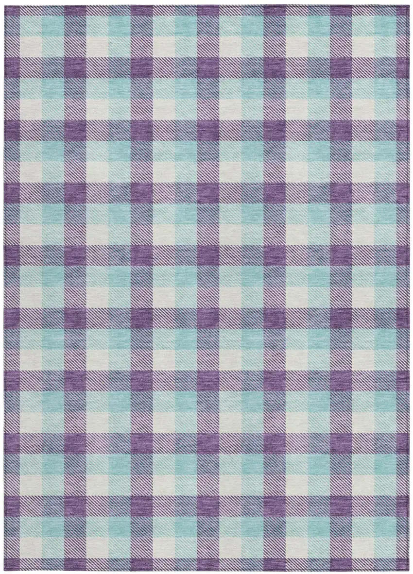 Purple Aqua And Beige Plaid Washable Indoor Outdoor Area Rug Photo 6