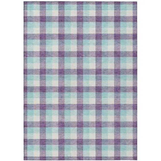 Purple Aqua And Beige Plaid Washable Indoor Outdoor Area Rug Photo 2