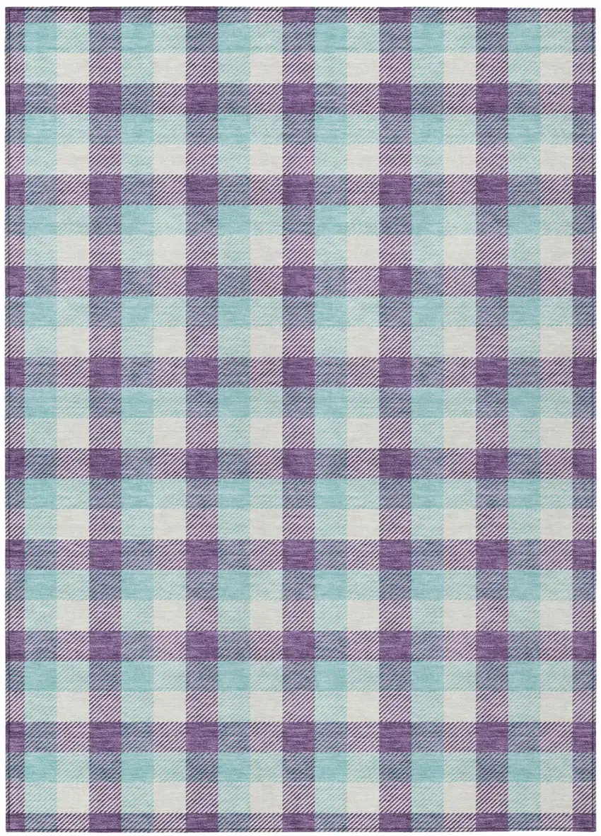 Purple Aqua And Beige Plaid Washable Indoor Outdoor Area Rug Photo 2