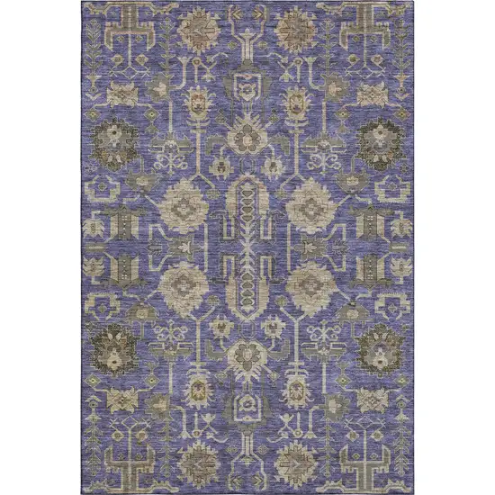 Purple Beige And Charcoal Oriental Washable Area Rug With UV Protection Photo 1