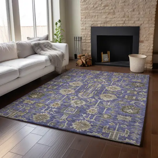 Purple Beige And Charcoal Oriental Washable Area Rug With UV Protection Photo 5