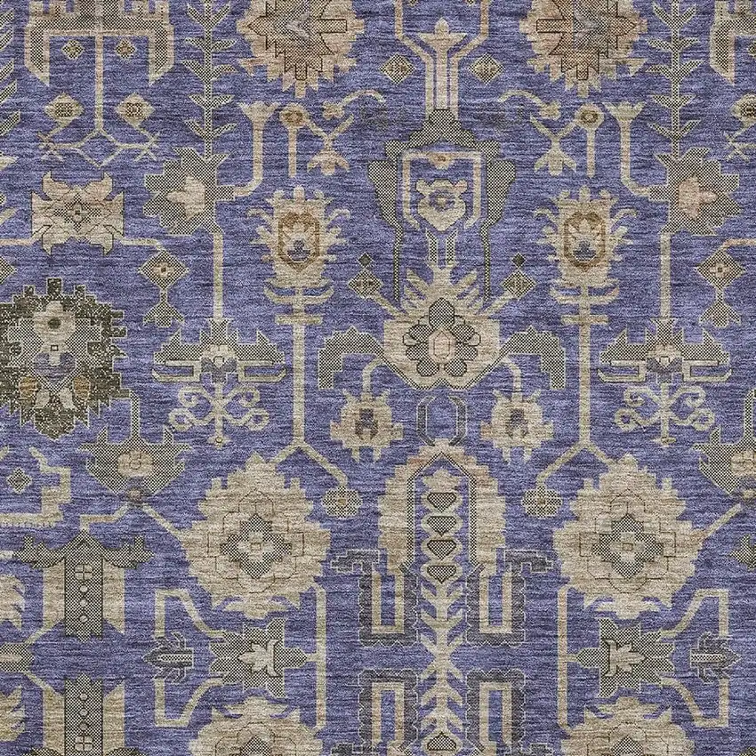 Purple Beige And Charcoal Oriental Washable Area Rug With UV Protection Photo 2