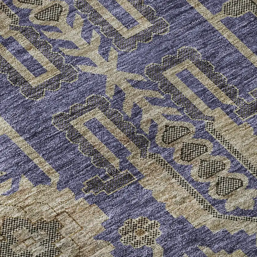 Purple Beige And Charcoal Oriental Washable Area Rug With UV Protection Photo 9