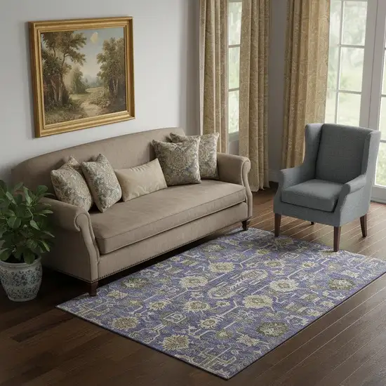 Purple Beige And Charcoal Oriental Washable Area Rug With UV Protection Photo 1