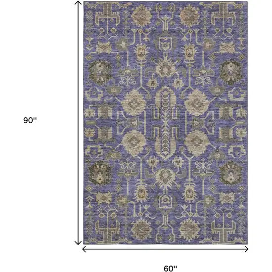 Purple Beige And Charcoal Oriental Washable Area Rug With UV Protection Photo 3