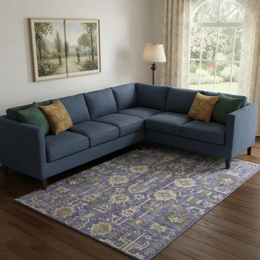 Purple Beige And Charcoal Oriental Washable Area Rug With UV Protection Photo 1