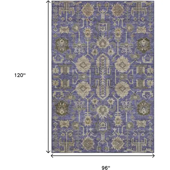 Purple Beige And Charcoal Oriental Washable Area Rug With UV Protection Photo 3