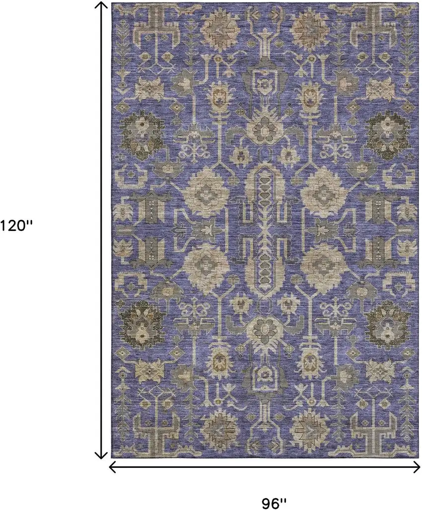 Purple Beige And Charcoal Oriental Washable Area Rug With UV Protection Photo 3