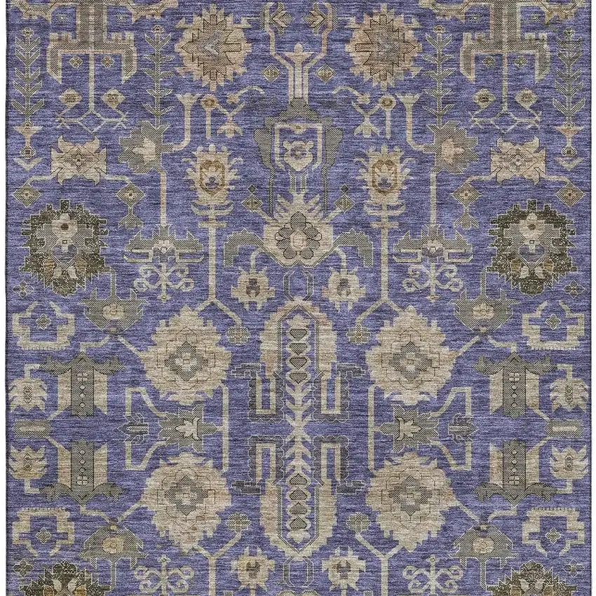 Purple Beige And Charcoal Oriental Washable Area Rug With UV Protection Photo 3