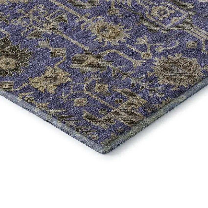 Purple Beige And Charcoal Oriental Washable Area Rug With UV Protection Photo 7