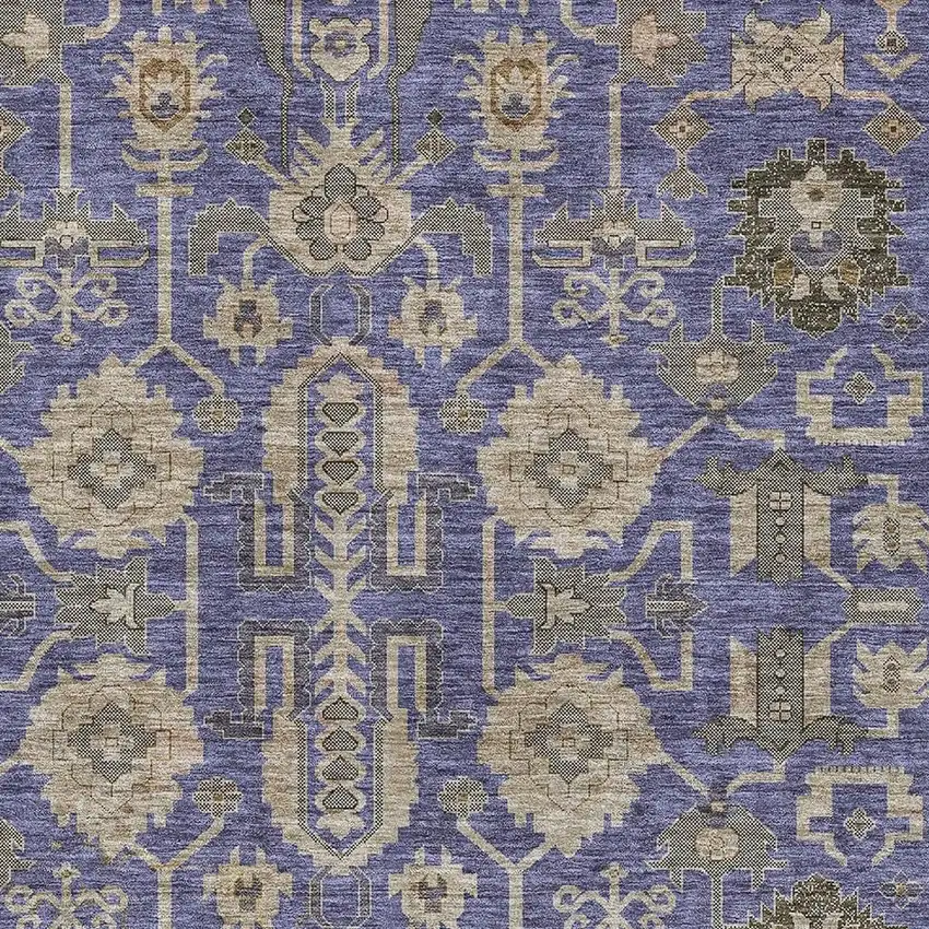 Purple Beige And Charcoal Oriental Washable Area Rug With UV Protection Photo 2