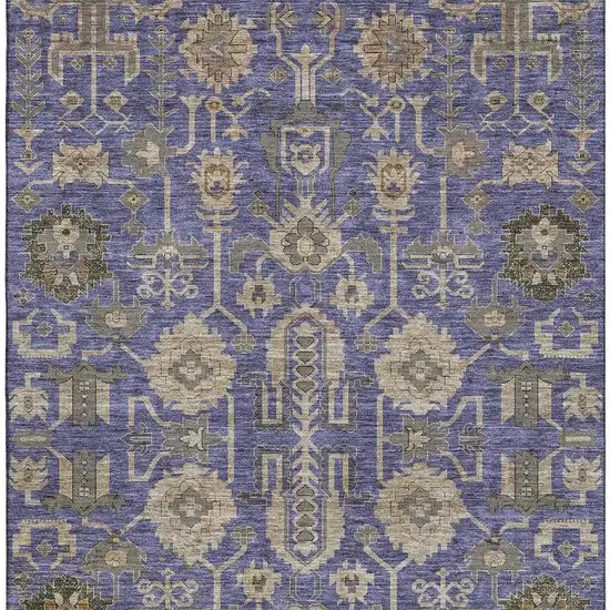 Purple Beige And Charcoal Oriental Washable Area Rug With UV Protection Photo 3