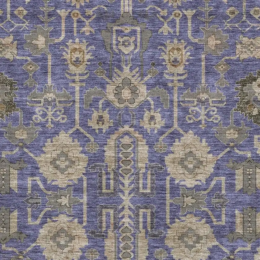 Purple Beige And Charcoal Oriental Washable Area Rug With UV Protection Photo 2