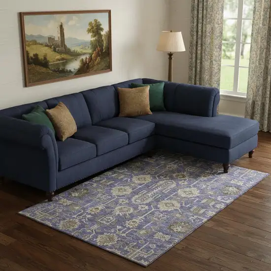 Purple Beige And Charcoal Oriental Washable Area Rug With UV Protection Photo 1