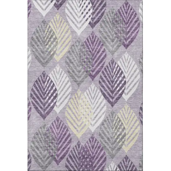 Purple Beige And Ivory Floral Washable Area Rug With UV Protection Photo 4