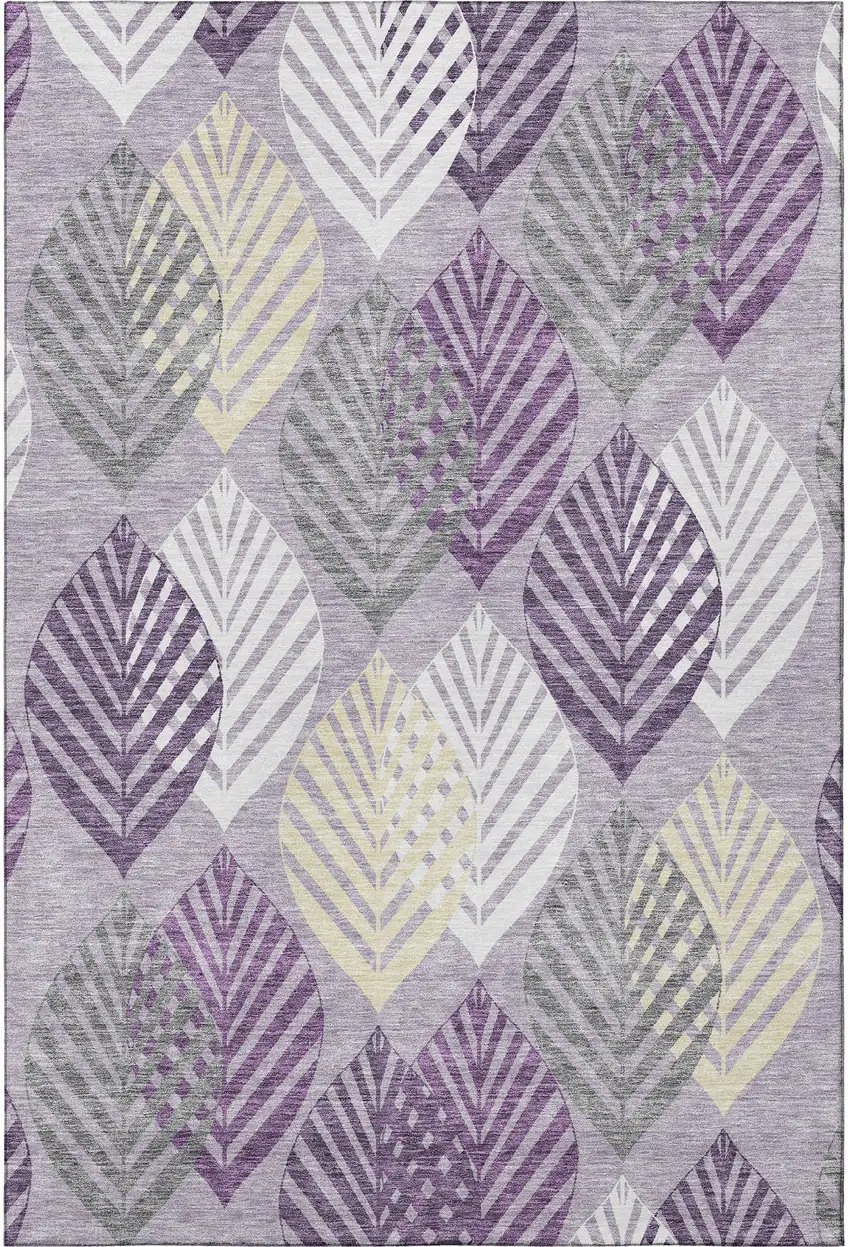 Purple Beige And Ivory Floral Washable Area Rug With UV Protection Photo 4