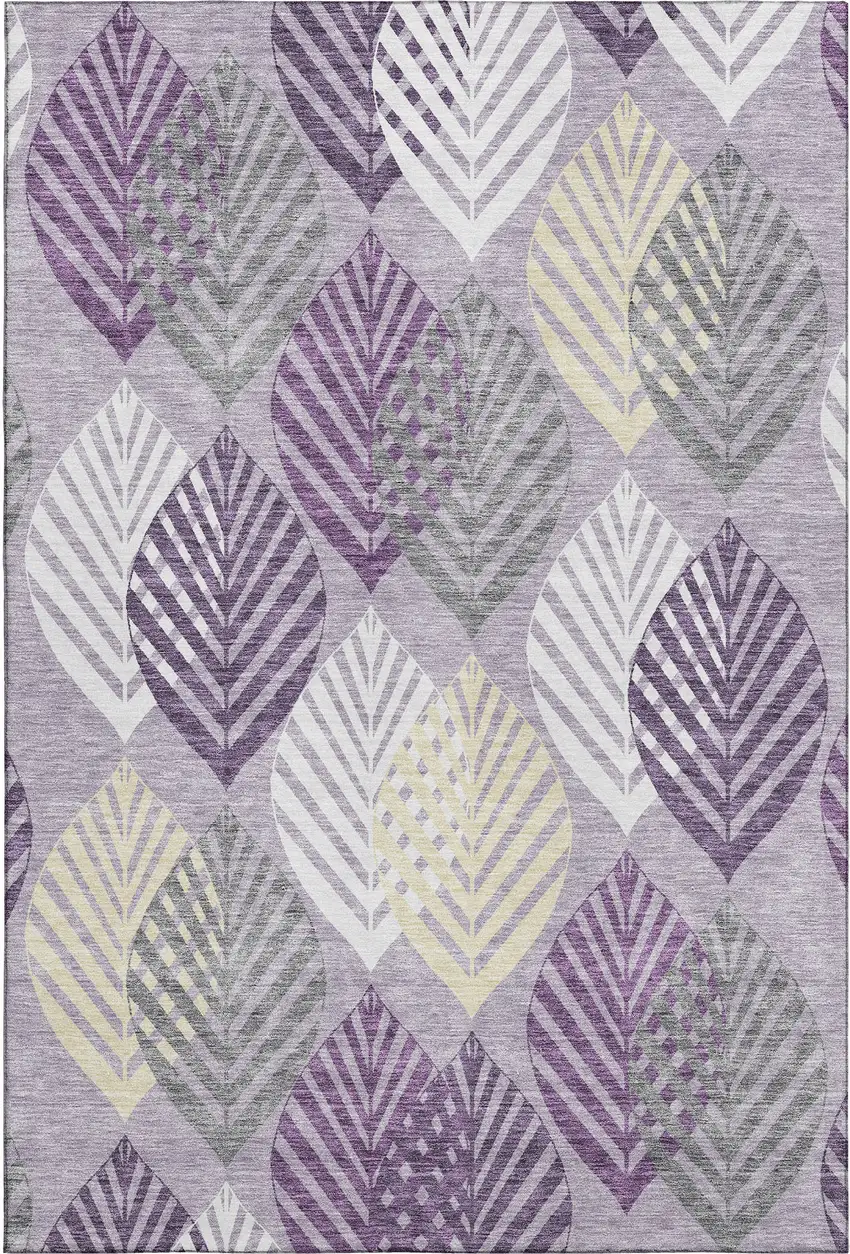 Purple Beige And Ivory Floral Washable Area Rug With UV Protection Photo 1