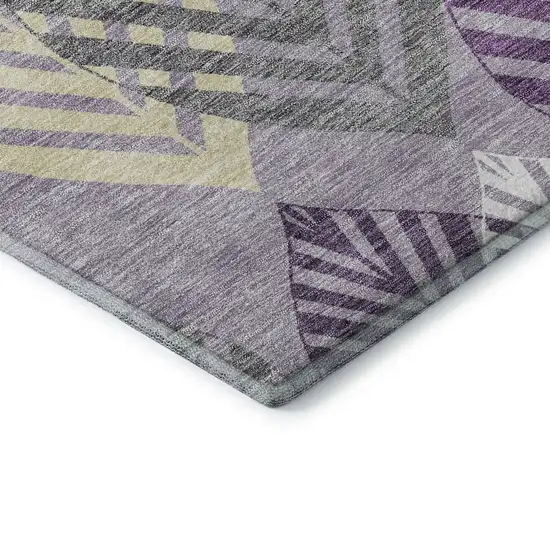 Purple Beige And Ivory Floral Washable Area Rug With UV Protection Photo 8