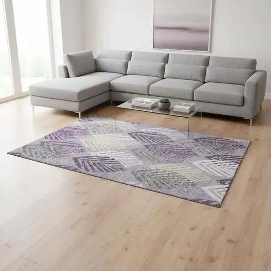 Purple Beige And Ivory Floral Washable Area Rug With UV Protection Photo 2