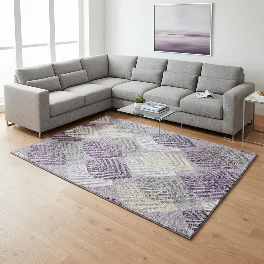Purple Beige And Ivory Floral Washable Area Rug With UV Protection Photo 2
